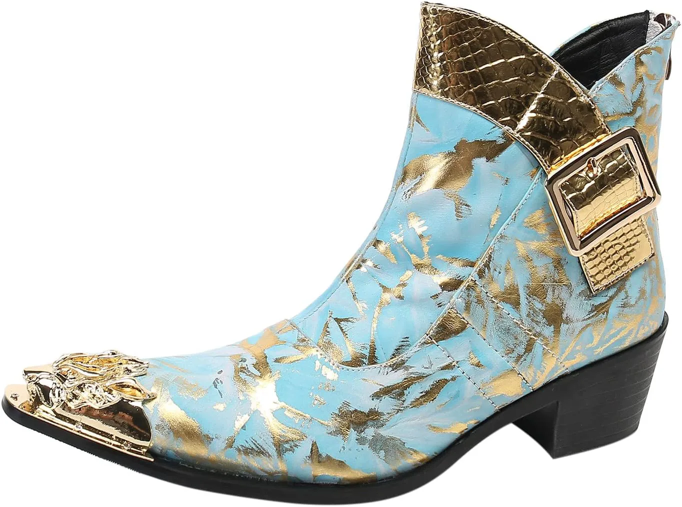 

Мужские ботинки Santimon из натуральной кожи в стиле вестерн Chelsea | Ботинки средней высоты с металлическим носком и боковой молнией | Смелый стиль для ночных клубов, элитных вечеринок и сценических выступлений, синий