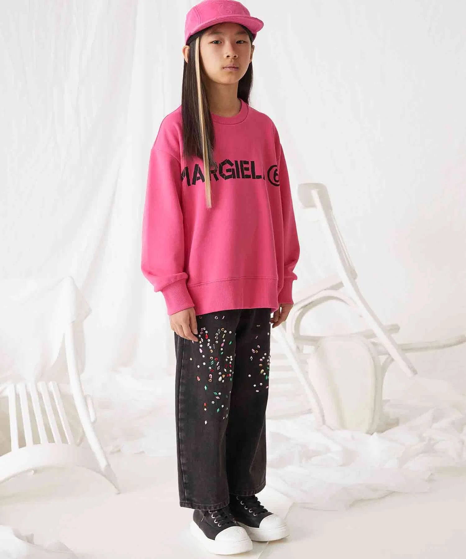 MM6 Maison Margiela Детские и подростковые широкие джинсовые брюки с бисером — фото 2