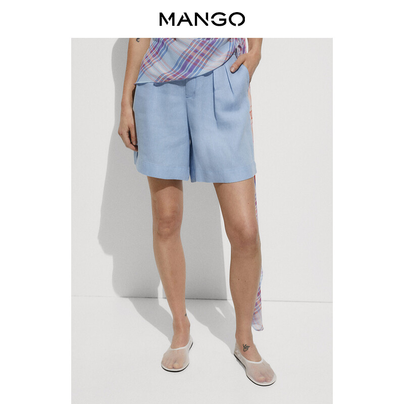 

Женские шорты Mango из чистого льна, светло-голубой