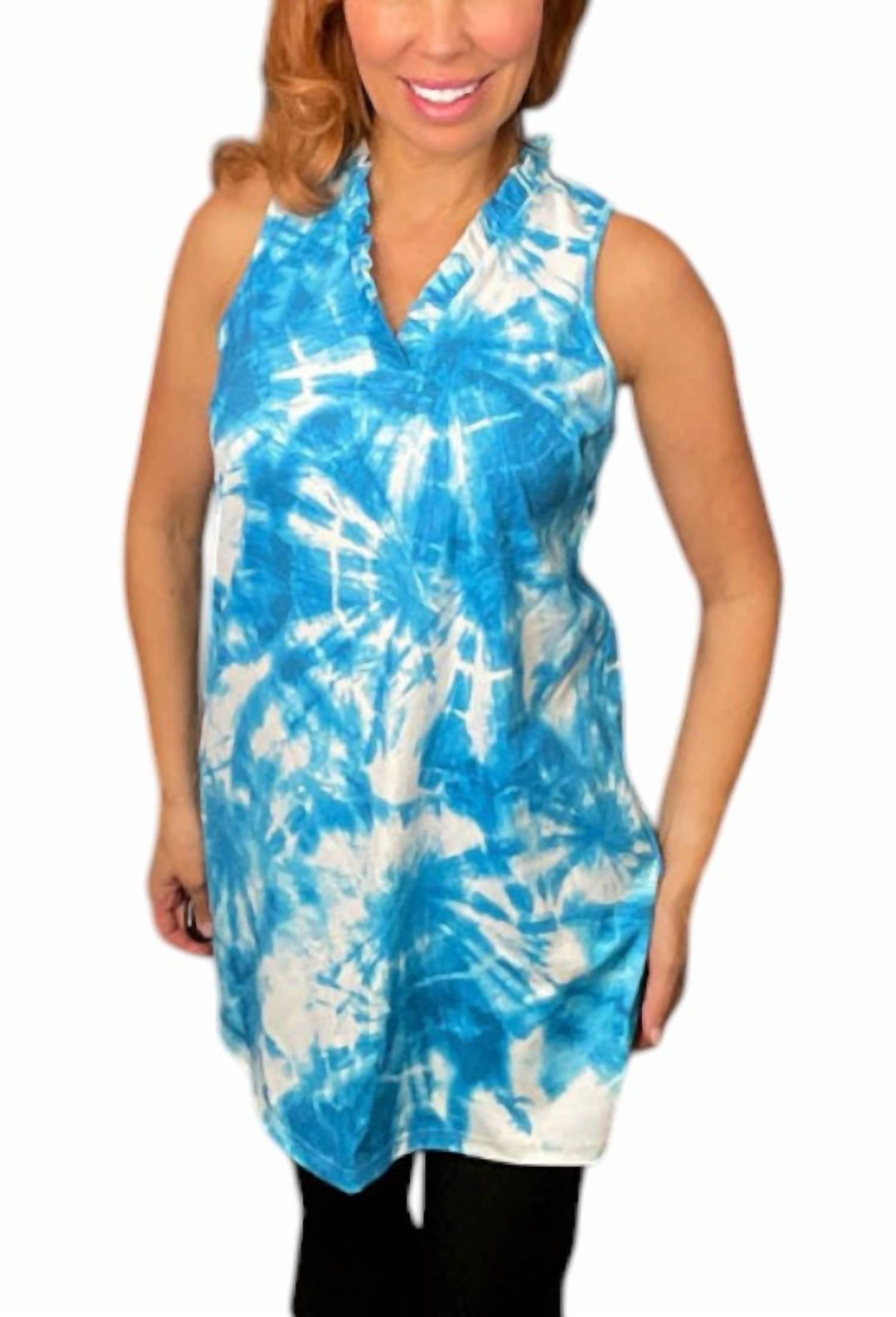 

Платье Turq Ruffle Neck в синем цвете Ethyl