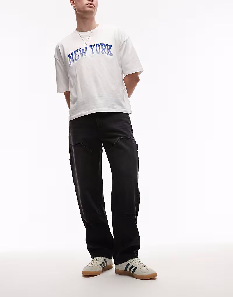 

Плотницкие брюки прямого кроя из твила Topman черного цвета