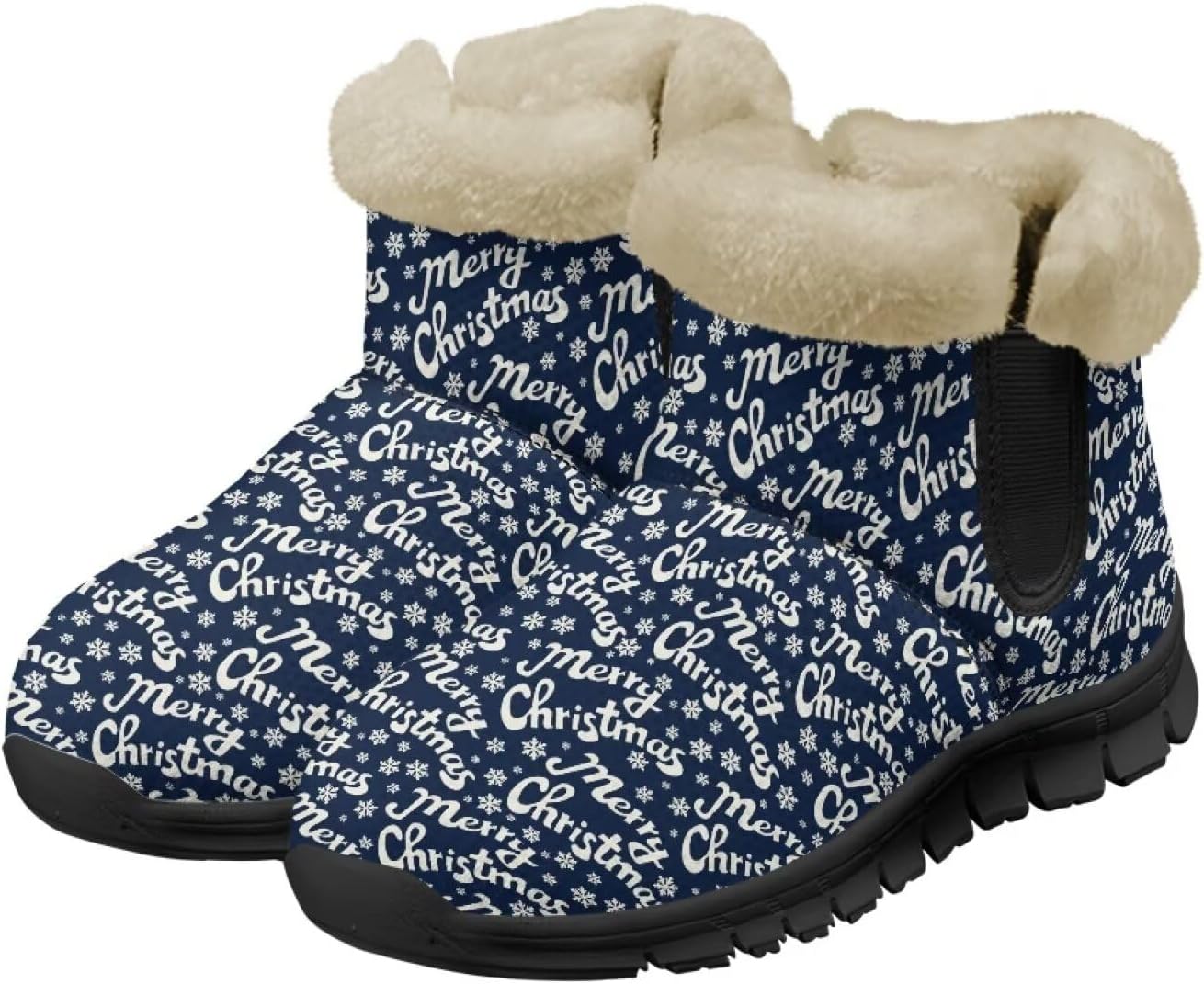 

Зимние ботинки Noprint для женщин и мужчин, снегоступы с меховой подкладкой, зимние туфли на липучке, ботильоны для прогулок на улице Noprintge, Merry Christmas