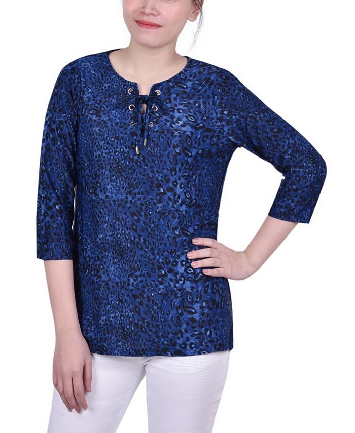 

Миниатюрный топ с рукавами 3/4 и люверсами NY Collection, цвет Blue