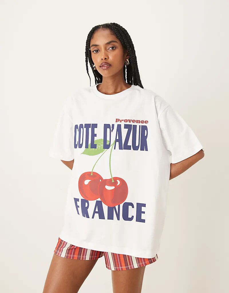 

Футболка свободного кроя ASOS DESIGN с принтом французской вишни белого цвета