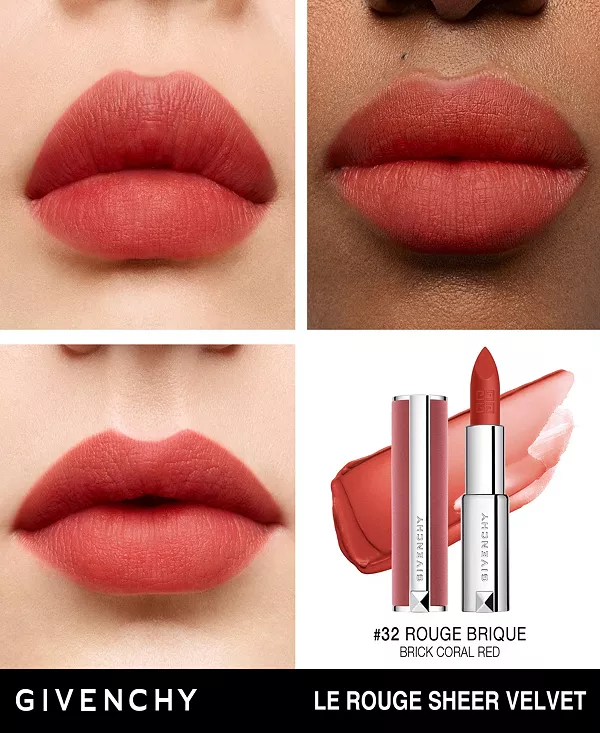 Le rouge прозрачная бархатная матовая помада Givenchy, 32 rouge brique - brick red with dusty orange tones — фото 2