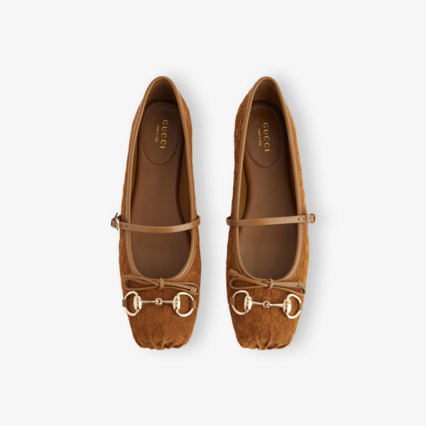 Балетки Gucci GG-Monogram с принтом из монограмм с золотой пряжкой, коричневый — фото 2