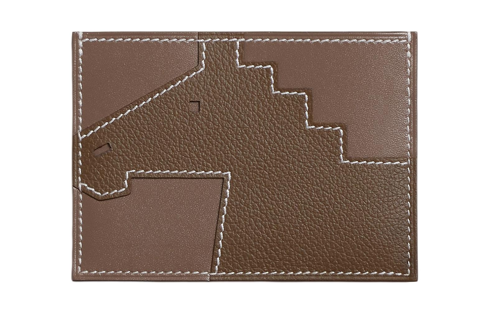 

HERMES Женский держатель карт из телячьей кожи Evercolor & Tadelakt, серый слон и коричнево-зеленый