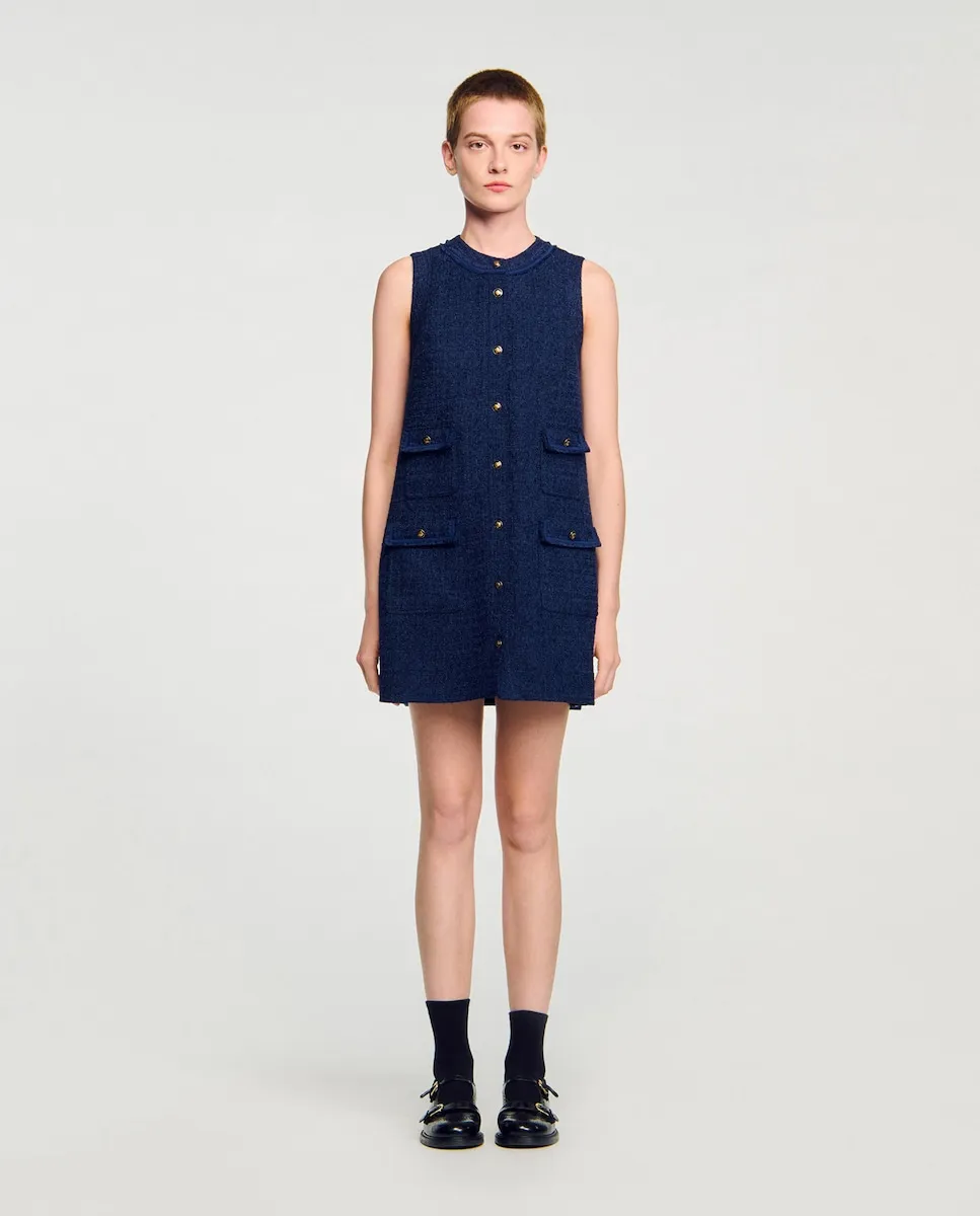 

Короткое платье из твида Sandro, синий