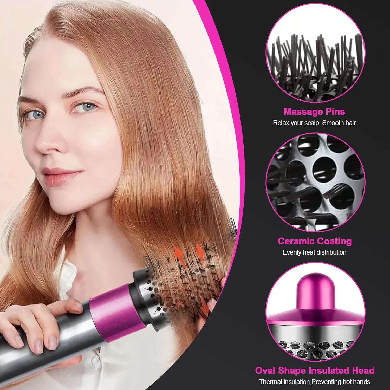 Круглая объемная щетка для стайлера Dyson Airwrap HS01/HS05 Xqzmd, Pink-Red — фото 4