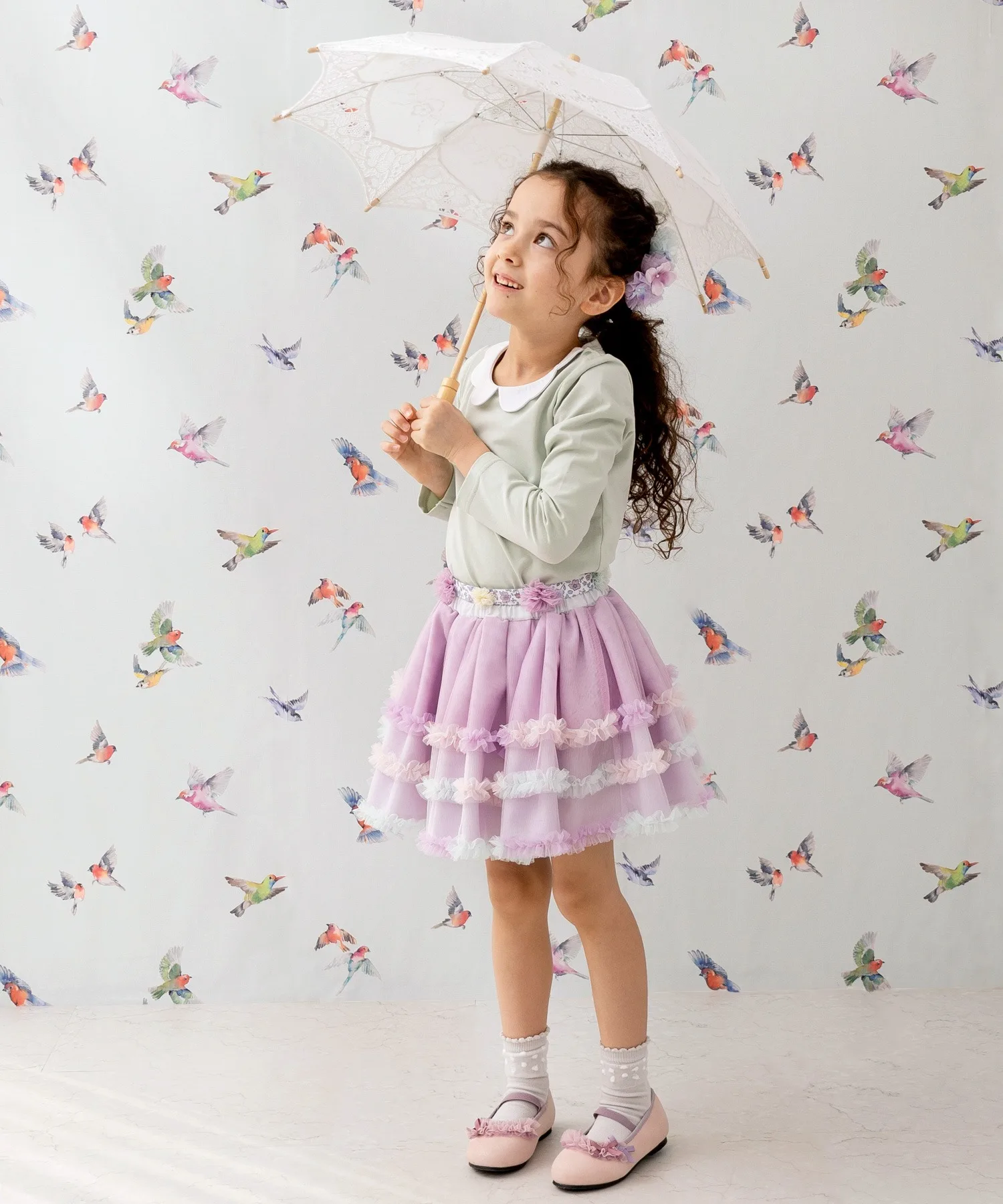 Детская футболка с длинным рукавом Panpantutu с воротником-крылышками синяя — фото 3