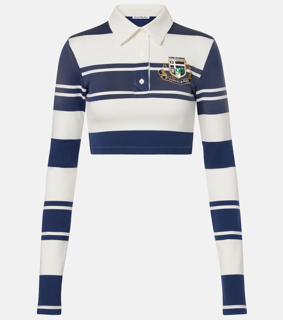 

Полосатая укороченная хлопковая поло Acne Studios, White-Navy