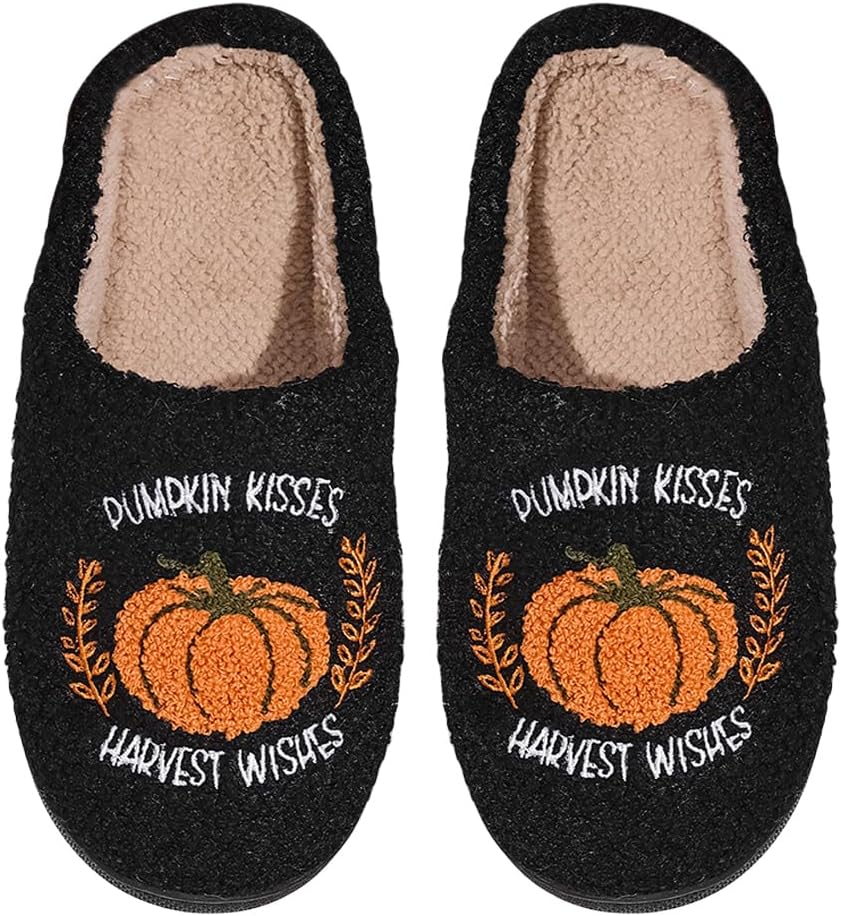 

Домашние тапочки HiGropcore на Хэллоуин для женщин и мужчин, милые и жуткие осенние тапочки, уютные плюшевые теплые тапочки для дома, для улицы и дома, черный