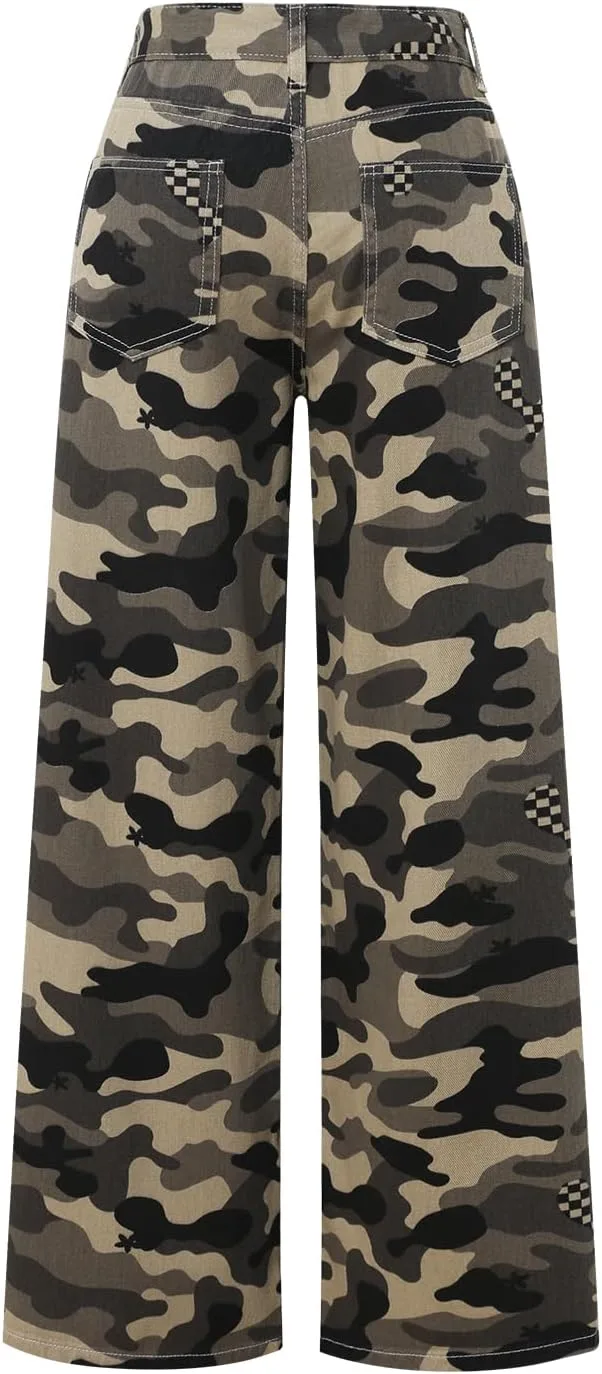 Женские джинсы Wide Leg Straight Camo Relaxed Fit с карманами — фото 2