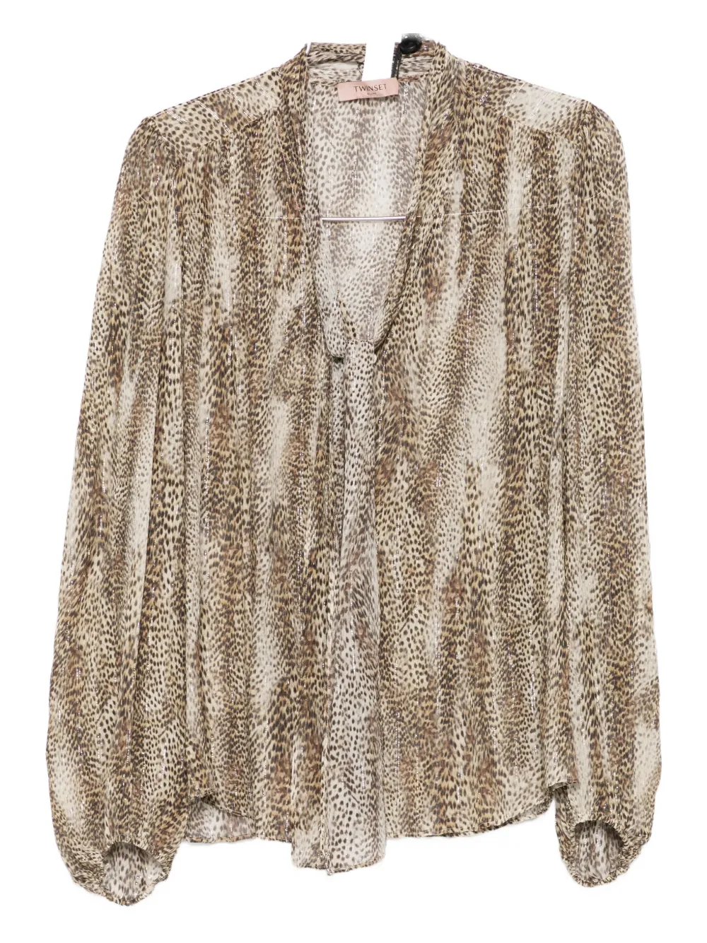 

Блузка с принтом под животное и воротником на завязках TWINSET, коричневый