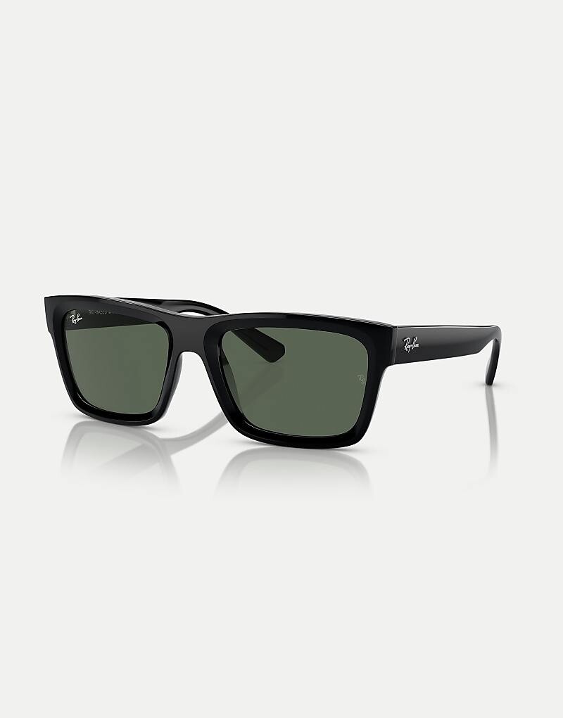 

Черные прямоугольные солнцезащитные очки Ray-Ban Warren с зелеными линзами