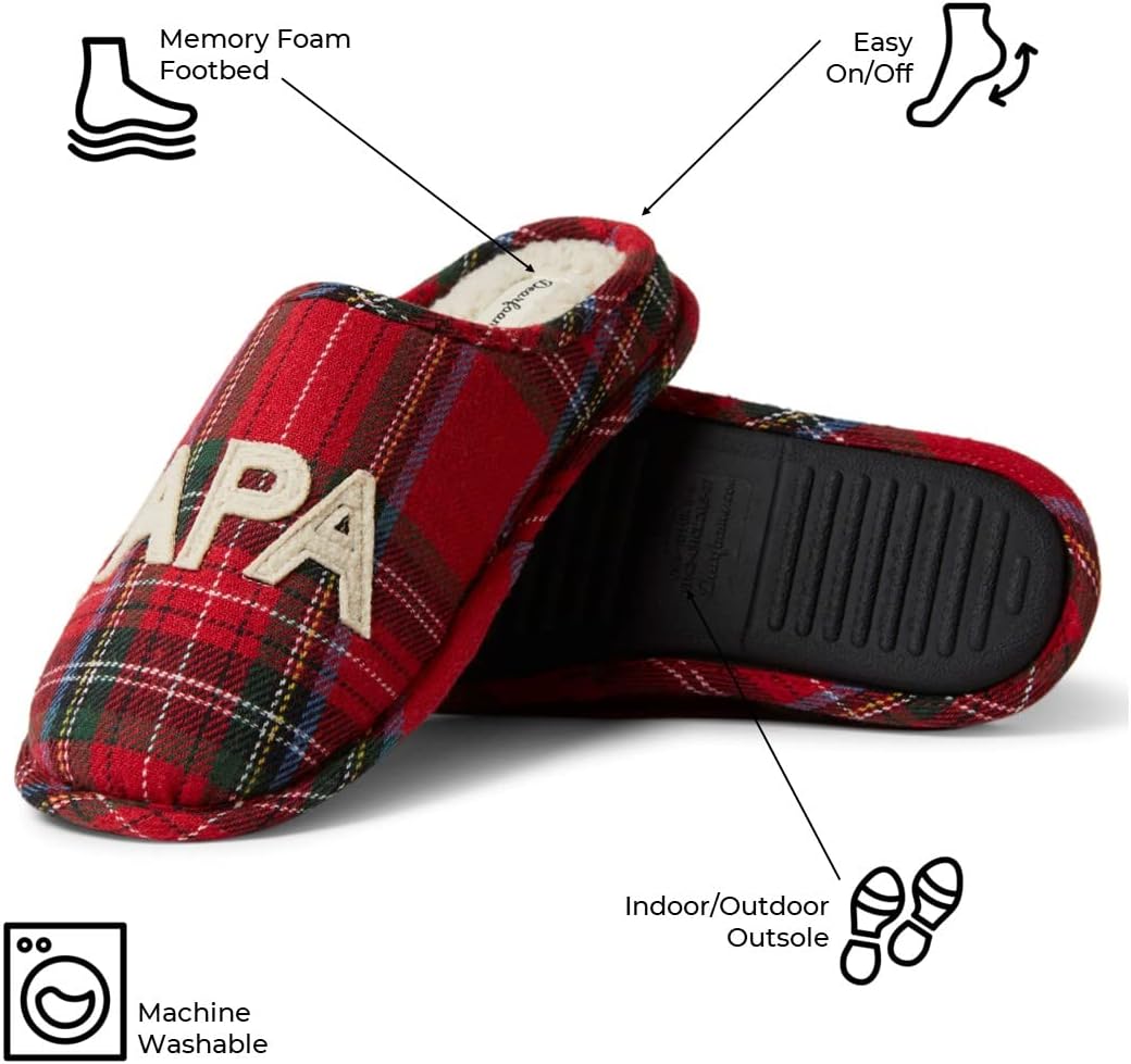 Тапочки Dearfoams для мужчин Подарок папе Забавные на День отца Папа-медведь, Tartan Plaid — фото 3