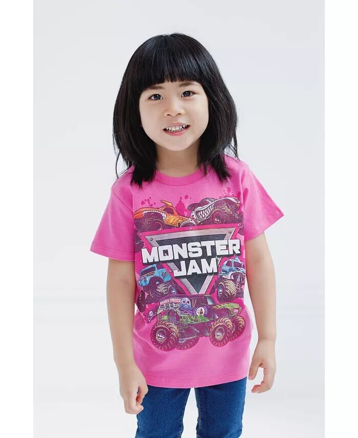 Комплект из 2 футболок для девочек Grave Digger El Toro Loco Whiplash Monster Mut Dalmatian Megalodon Monster Jam, мультиколор — фото 2