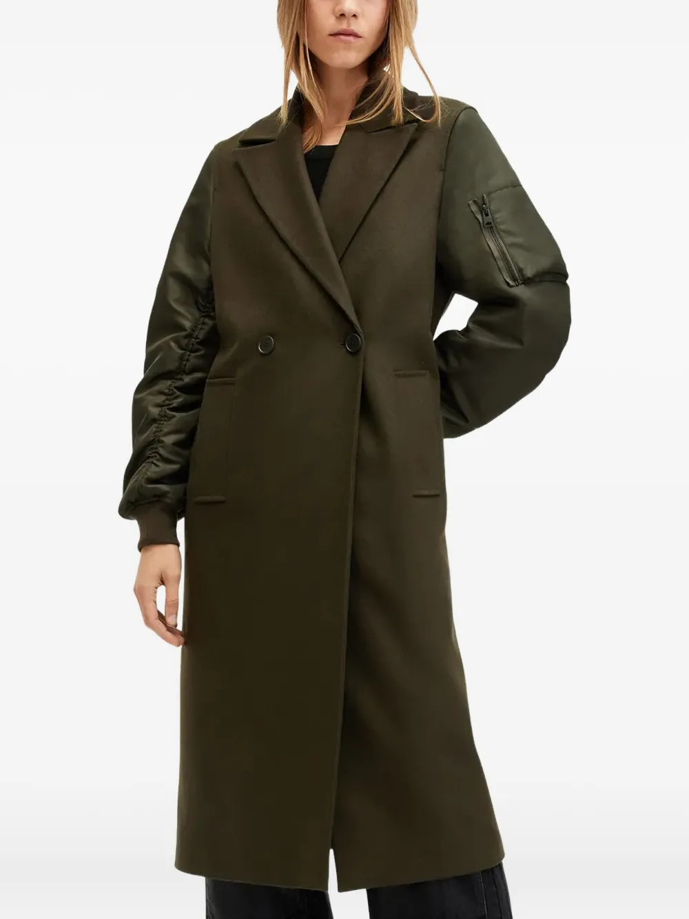 

Двубортное пальто из шерстяной смеси AllSaints, зеленый