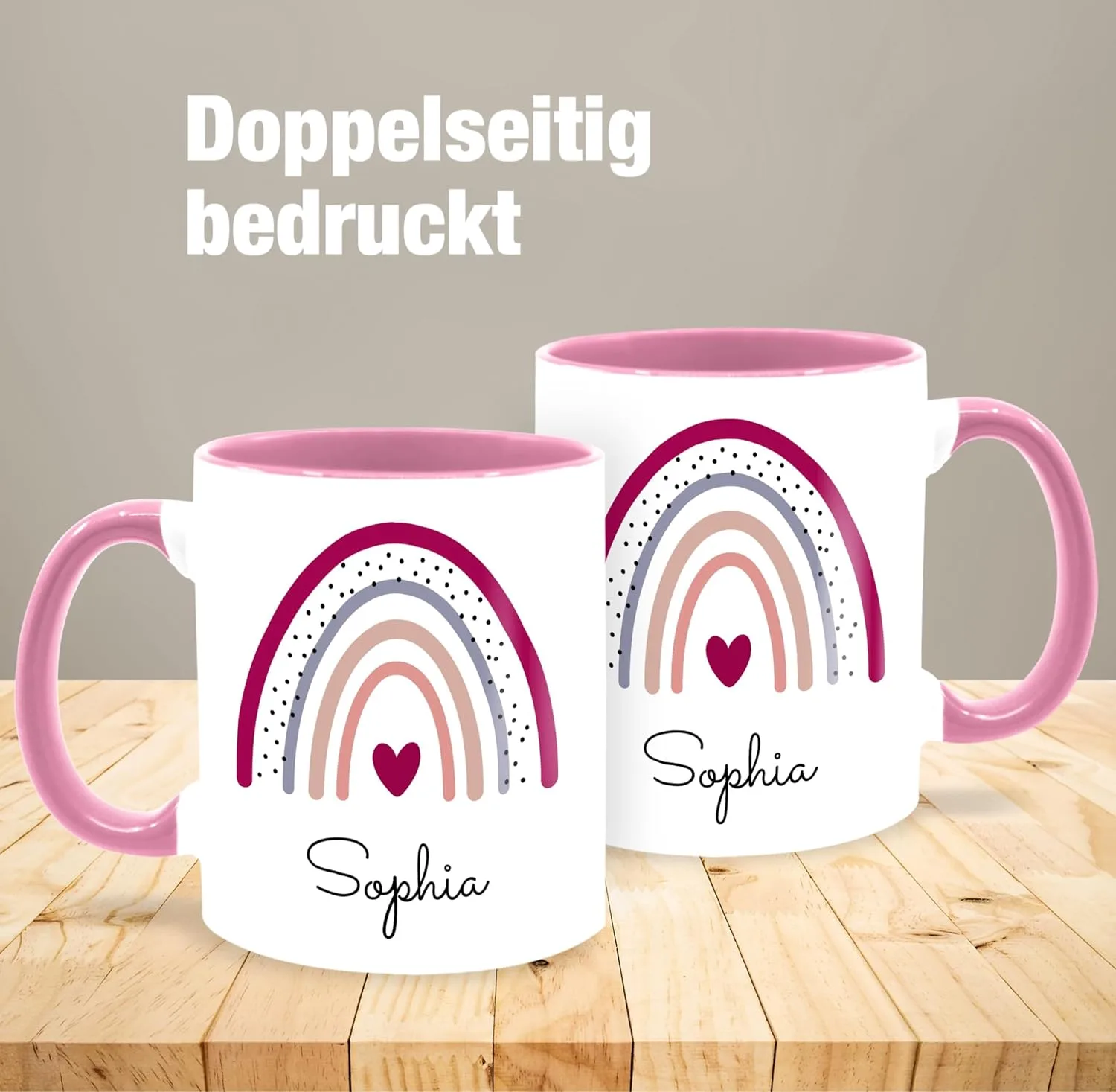 Кружка 325 мл – Rainbow Rainbows – 325 мл – Pink – Sophia Name Rainbow Personalised and Heart Geschenk mit Namen personalisiert by Shirtracer — фото 4