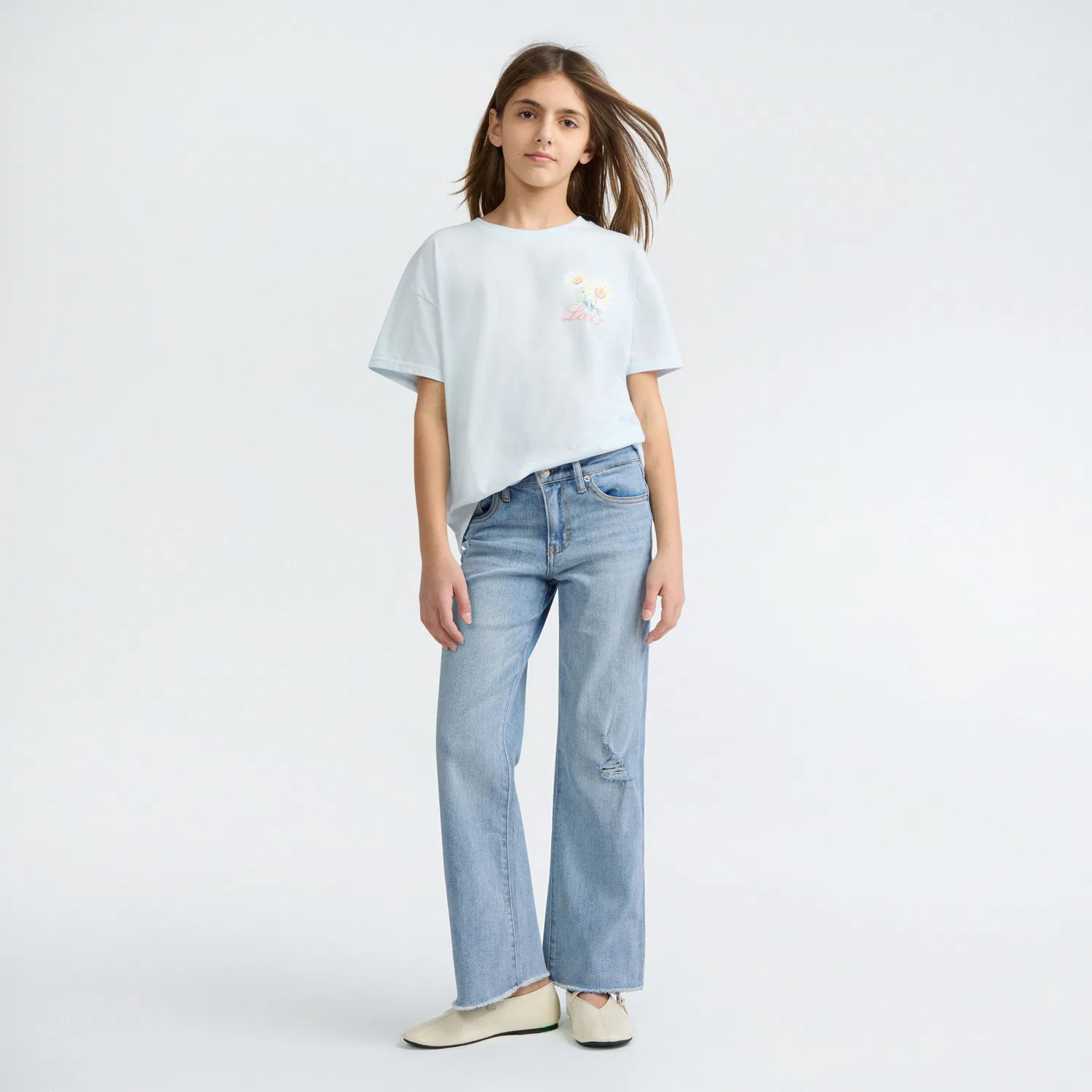 Широкие джинсы для девочек 7-16 лет Levi's, Light Wash — фото 4