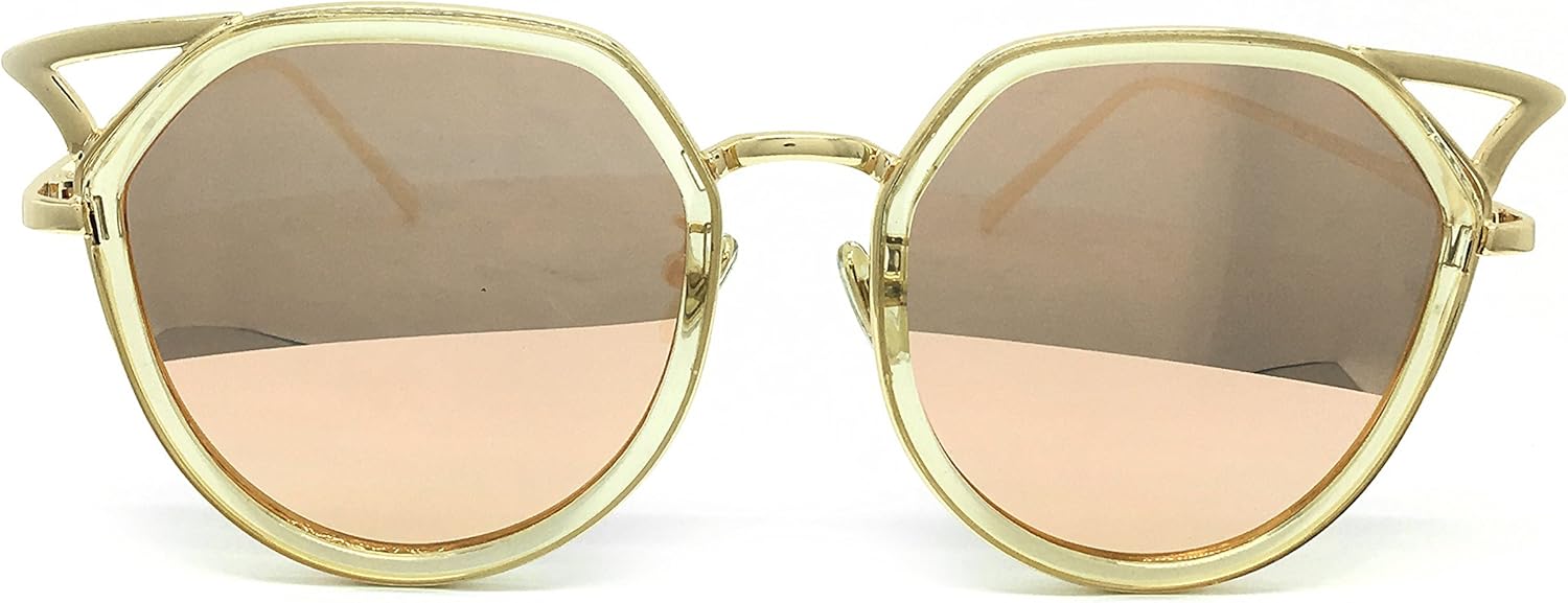 

RAKOSTA c7044 Премиальные солнцезащитные очки большого размера с зеркальными линзами в стиле «кошачий глаз» для женщин и мужчин (РОЗОВОЕ ЗОЛОТО, Премиум-класса) O2 eyewear, Rose Gold