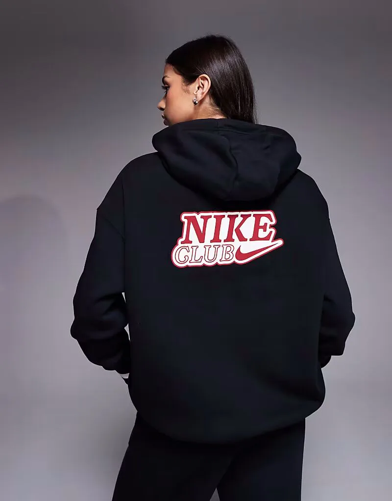Толстовка Nike Phoenix Fleece оверсайз с графическим рисунком на спине, черная — фото 2