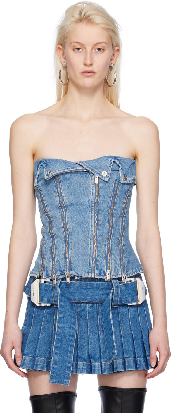 

Синий байкерский джинсовый корсет Dion Lee