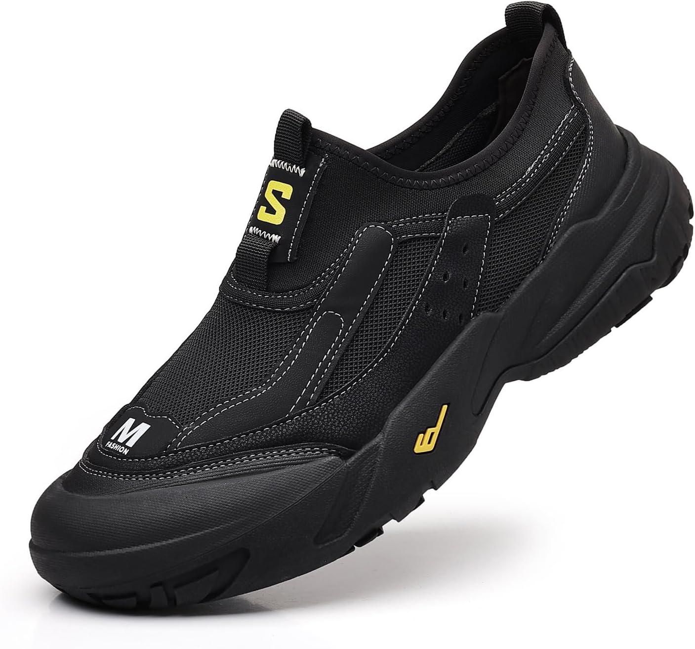 

Мужские ультраширокие кроссовки без шнурков, мягкие и удобные, мужская обувь для бега, противоскользящие обувь для походов и прогулок с поддержкой свода стопы Lhyxu, черный