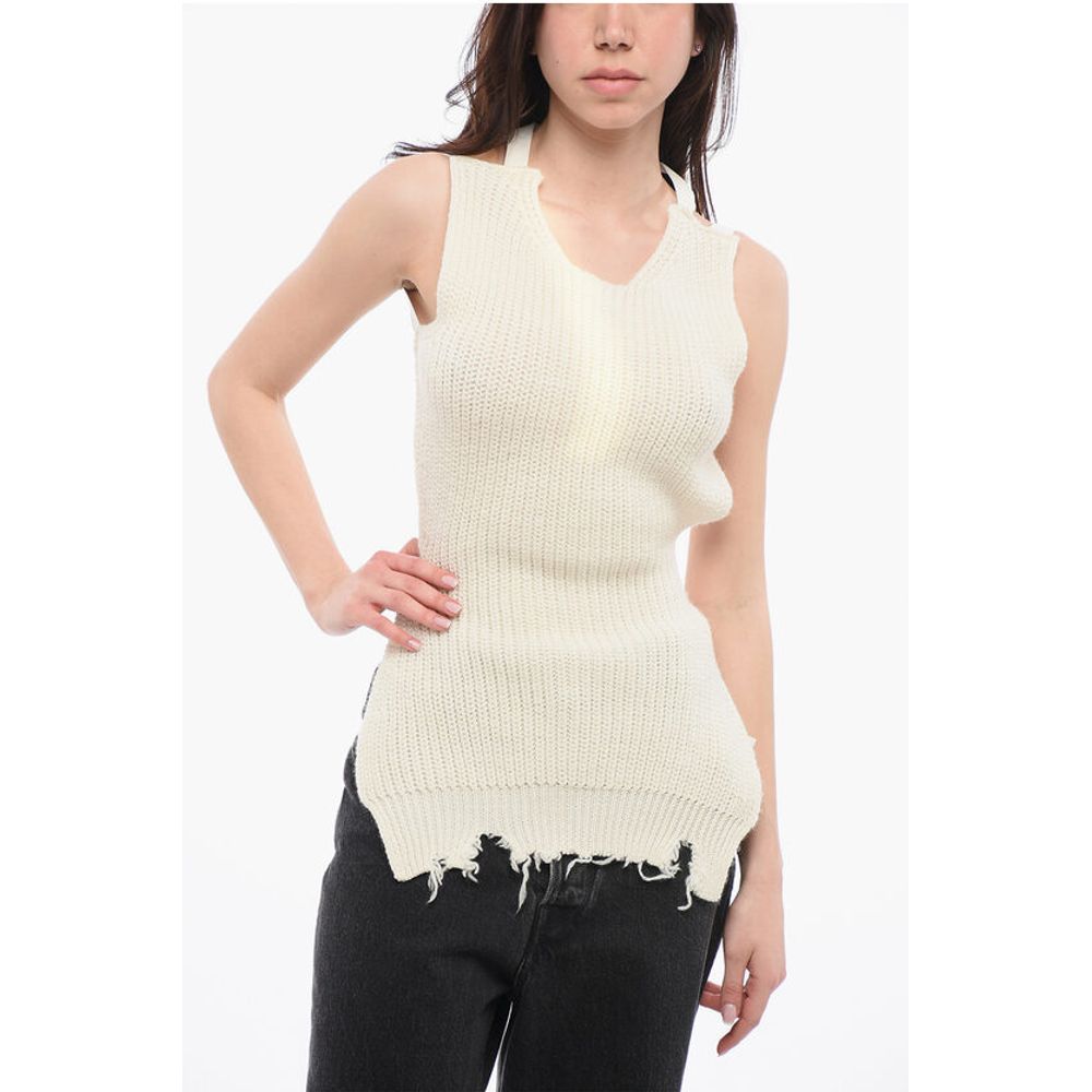 

MM6 Вязаный топ с открытой спиной и бахромой по низу Maison Margiela, White