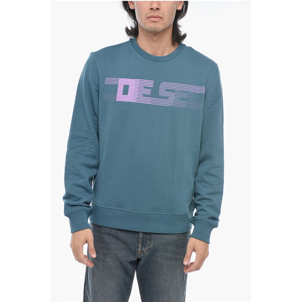 

Свитшот из начесаного хлопка S-GINN-E3 с круглым вырезом и логотипом Diesel, Light Blue