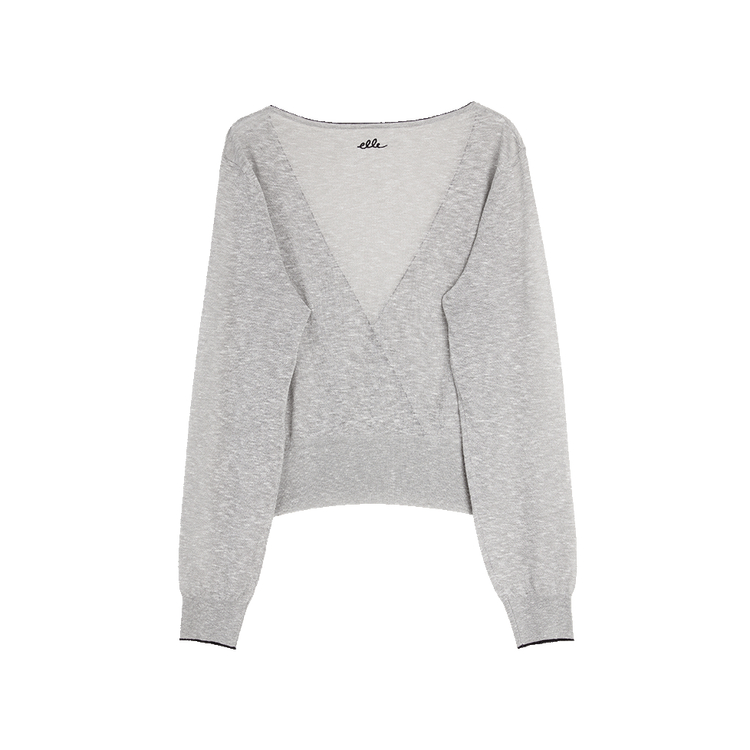 

ELLE Тонкий вязаный свитер для женщин Light Gray с V-образным вырезом