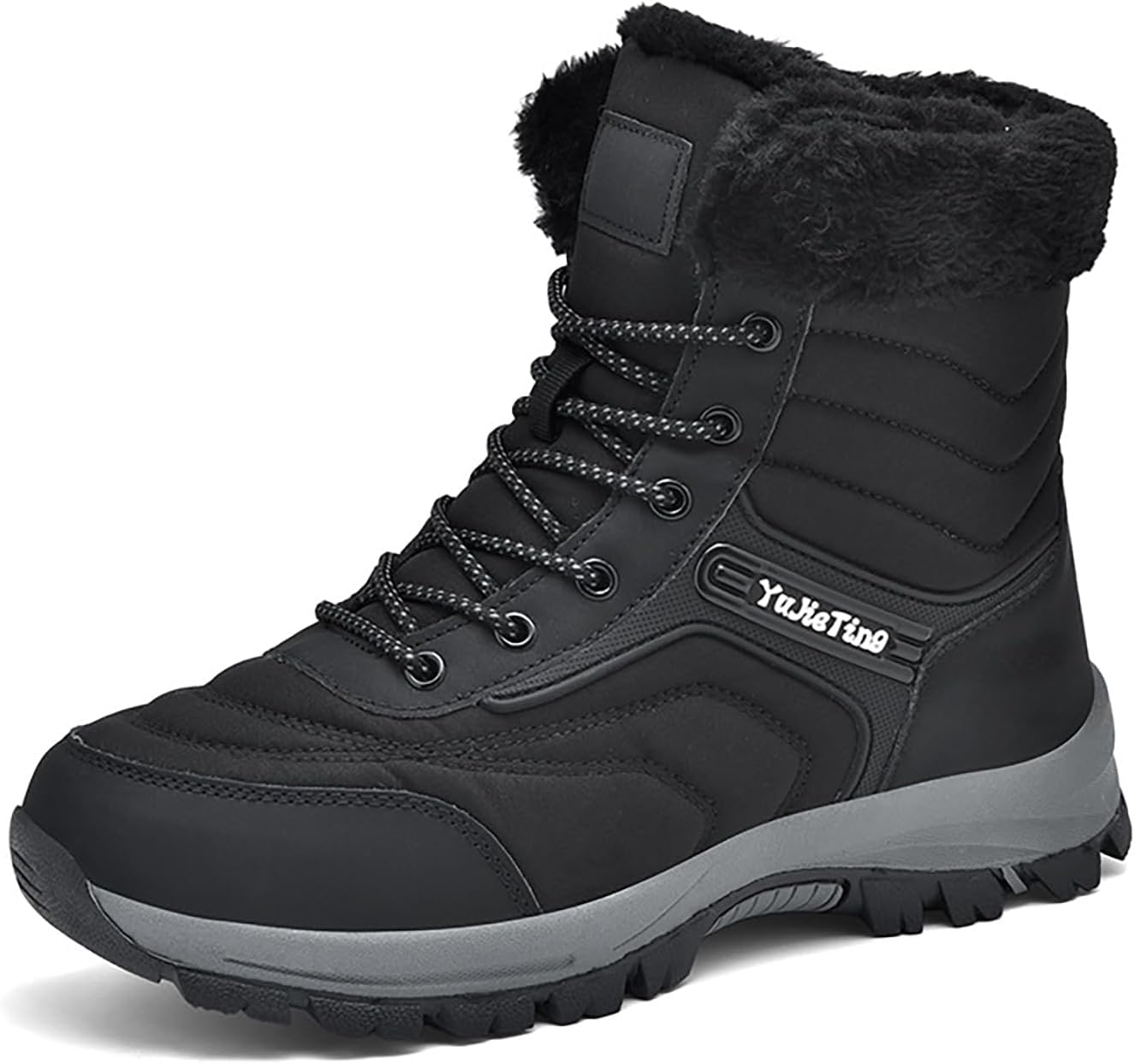 

Мужские водонепроницаемые ботинки на шнуровке и без застежки, теплые с полной меховой подкладкой, противоскользящие, с плоской подошвой, походные ботинки до щиколотки для зимних прогулок, альпинизма и работы Faglkak, черный