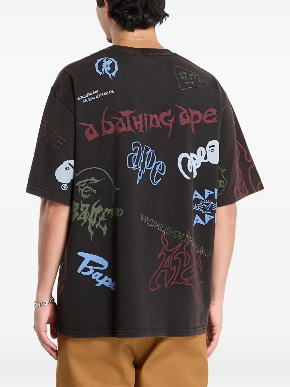 Футболка свободного кроя с принтом по всей поверхности A Bathing Ape, черный — фото 3
