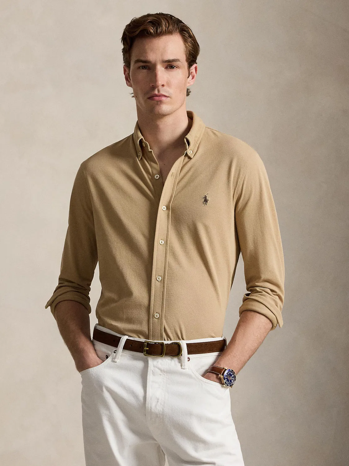 Рубашка на пуговицах стандартного кроя Polo Ralph Lauren, Khaki — фото 3
