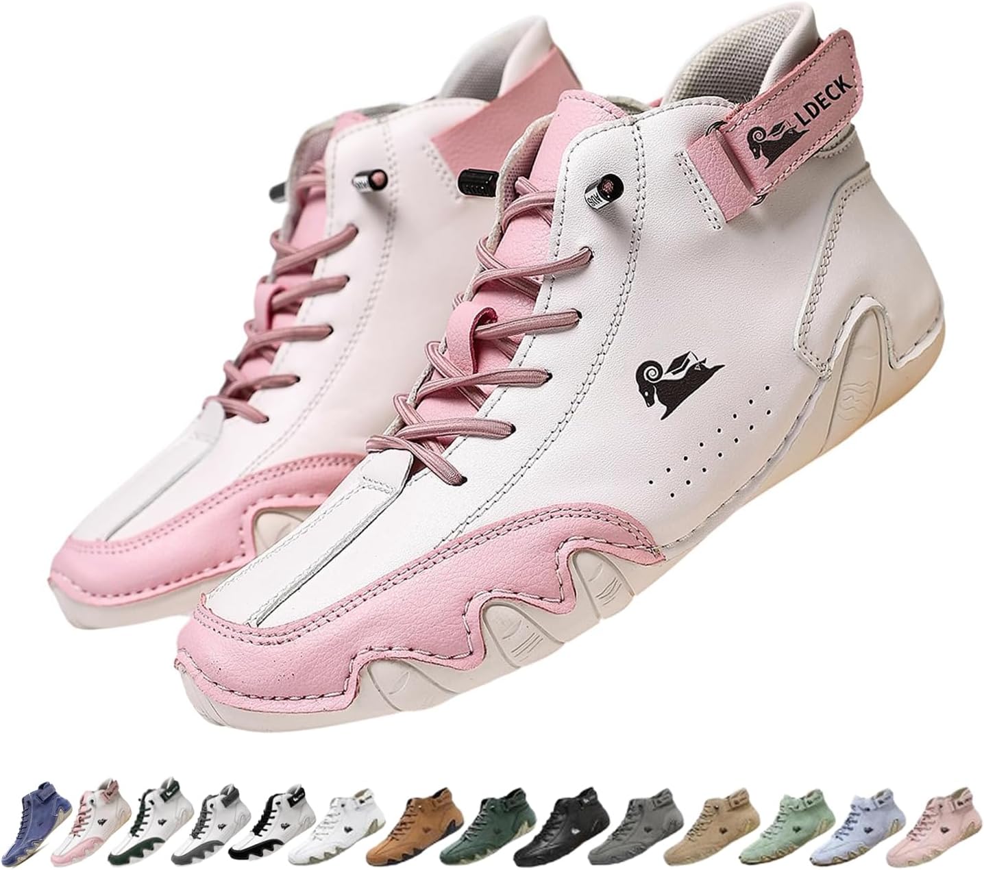 

Мужские и женские ортопедические ботинки Чакка ручной работы из кожи, водонепроницаемые легкие ботинки для вождения, удобные для прогулок и нескользящие для походов Generic, белый/розовый