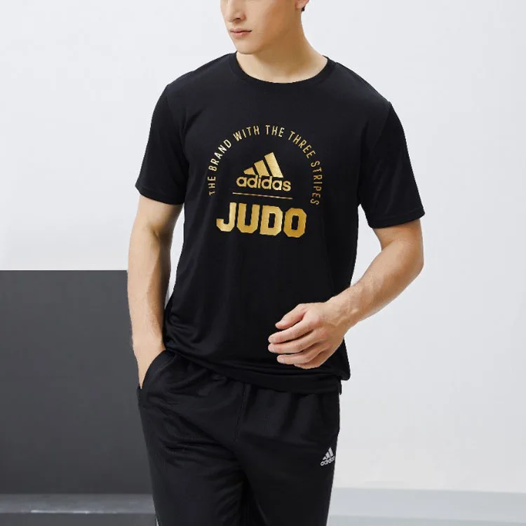 Adidas Футболка унисекс черная золотая — фото 4
