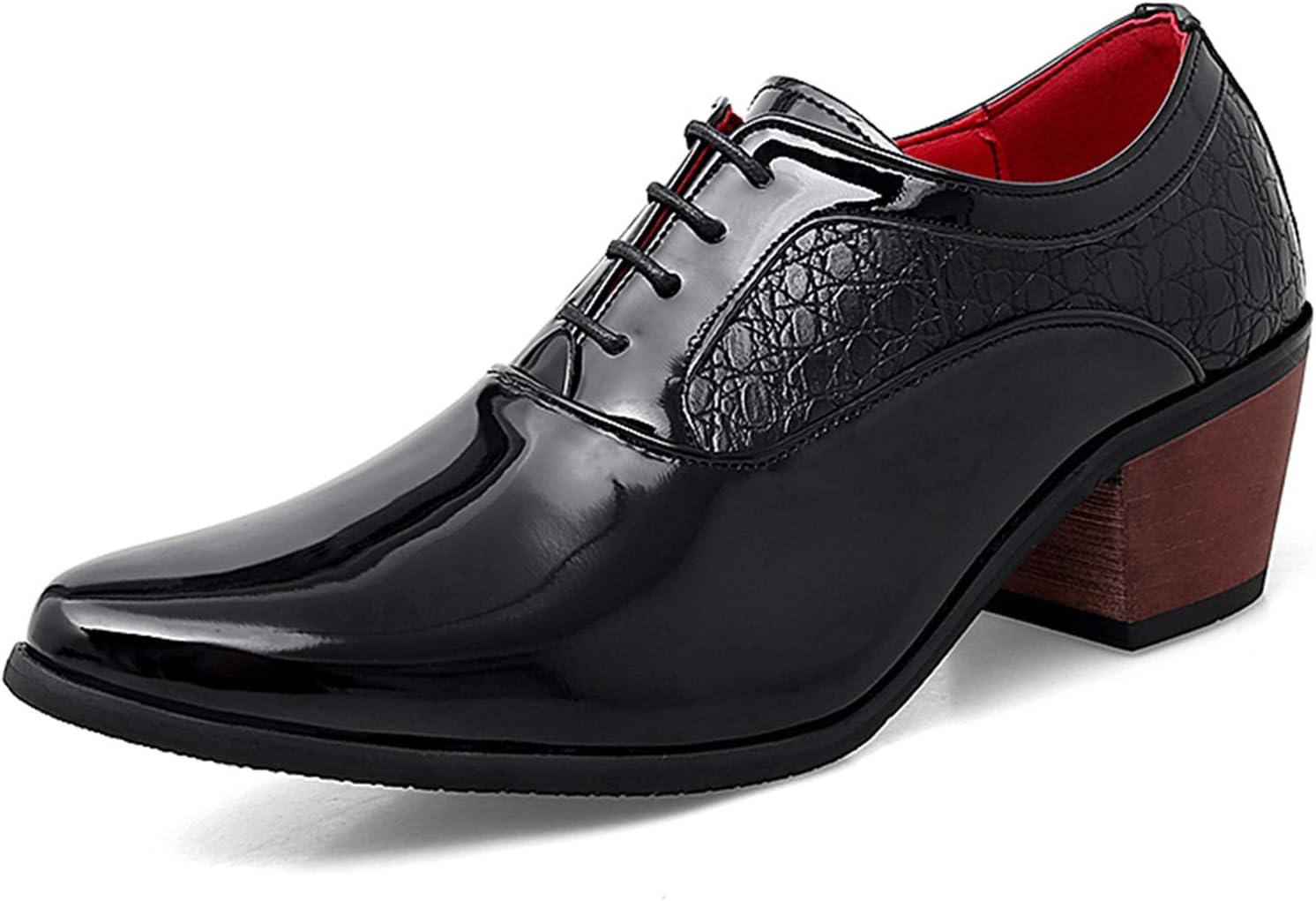 

Мужские дерби Battle Men, туфли-лифтеры, гладкие, с блоковым каблуком, высокие каблуки, лакированные, на шнуровке, противоскользящие, с тиснением под крокодила, из искусственной кожи, с резиновой подошвой, черный