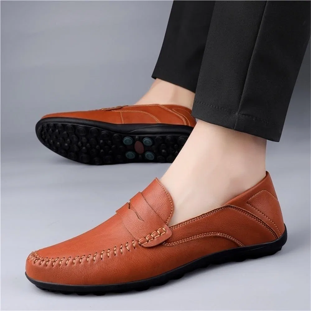 Лоферы кожаные искусственные мужские Loafers Slip On Orange DHFIRUFSHLO — фото 3