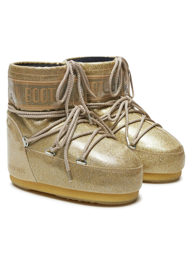 Зимние ботинки женские Moon Boot низкие на шнуровке, золотой — фото 2