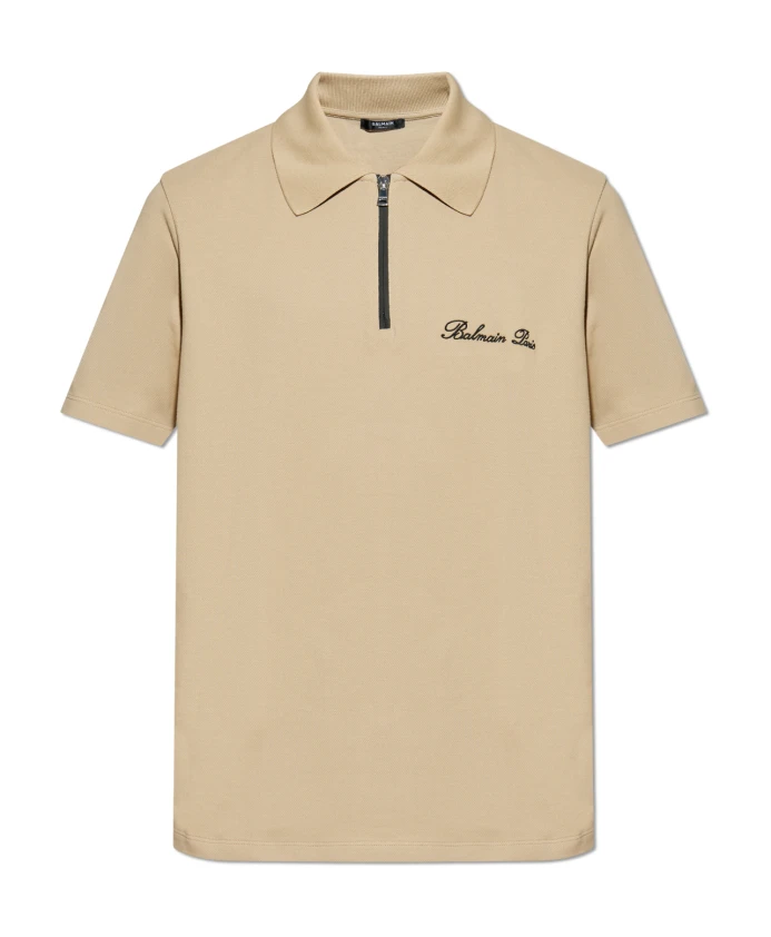 

Рубашка-Поло с вышитым логотипом Balmain, бежевый