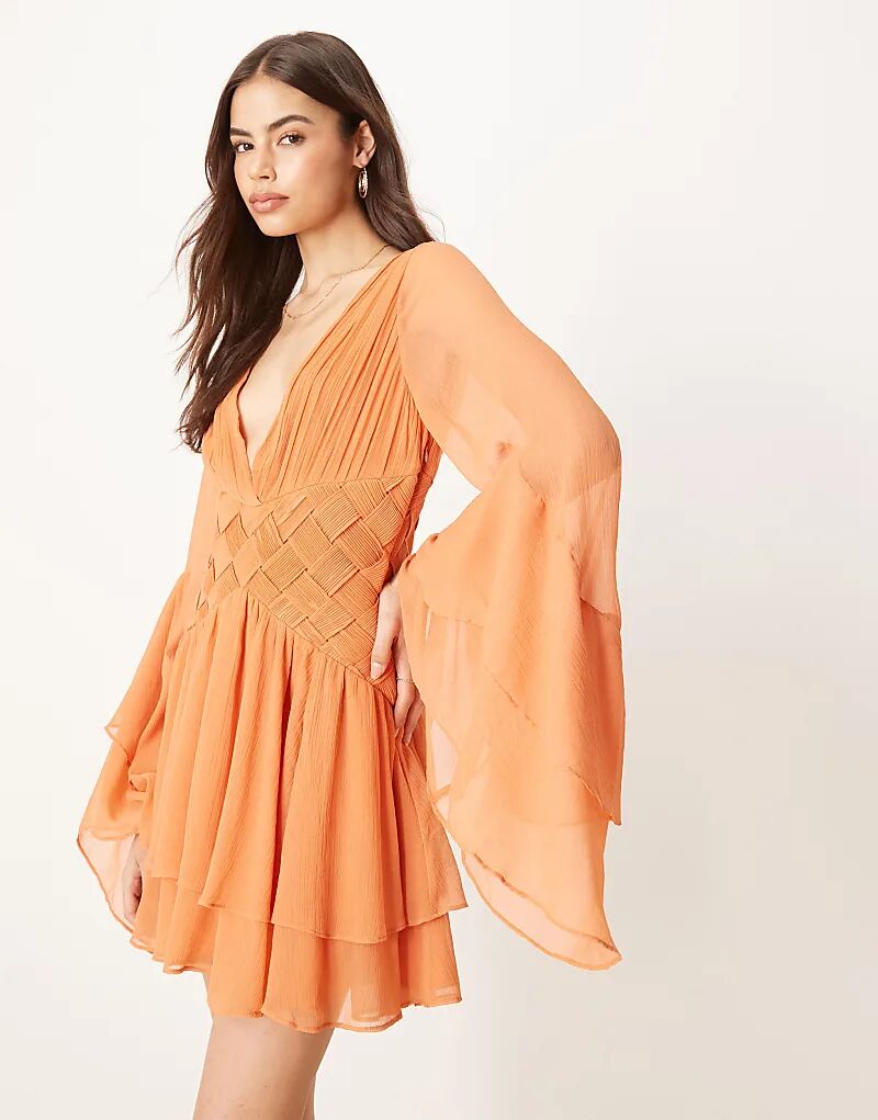 

ASOS DESIGN Высокое многоярусное мини-платье с оборками и плетеными деталями терракотового цвета Asos Tall
