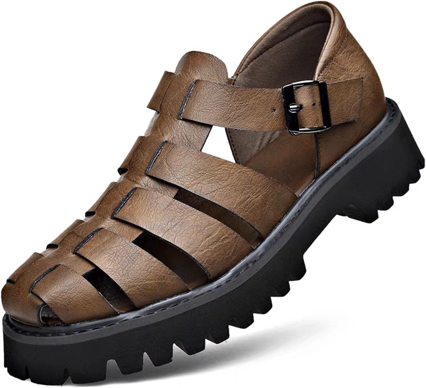 

Мужские ретро сандалии из натуральной кожи с толстой подошвой, летние регулируемые с закрытым носком, дышащие и легкие с поддержкой свода стопы Vannida, коричневый