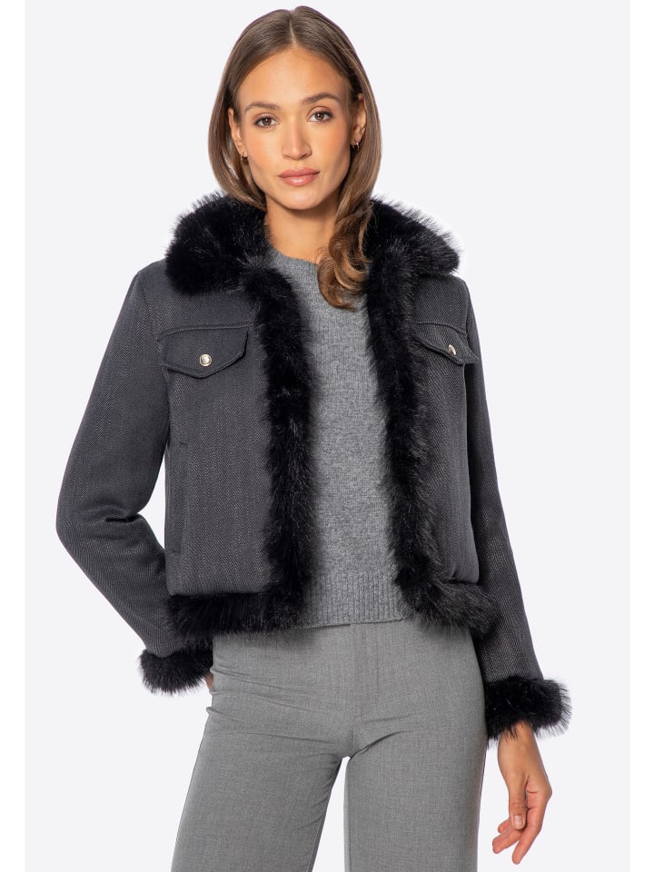 

Женская куртка из смесовой льняной ткани с отделкой из искусственного меха, цвет черный Wittchen