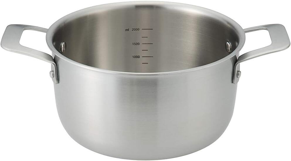 

MUJI 82219944 Нержавеющая алюминиевая трехслойная стальная двуручная кастрюля по всей поверхности, прибл. 1,2 галлона (3,0 л) / ширина 12,4 x высота 4,3 дюйма (31,5 см) x высота 4,3 дюйма (11 см), серебристый, Silver