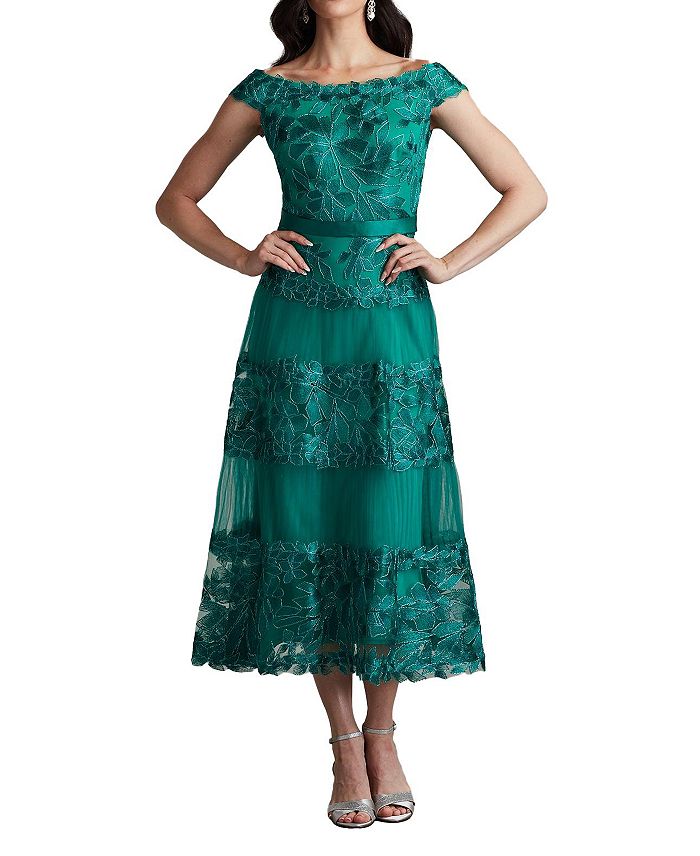 

Платье Adriane длиной до колена с цветочной вышивкой Tadashi Shoji, зеленый