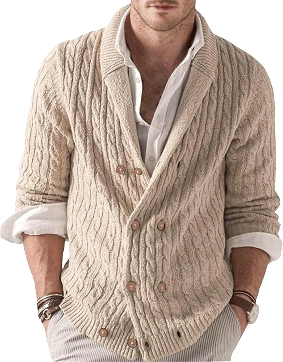 

Мужской кардиган с шальным воротником и карманами