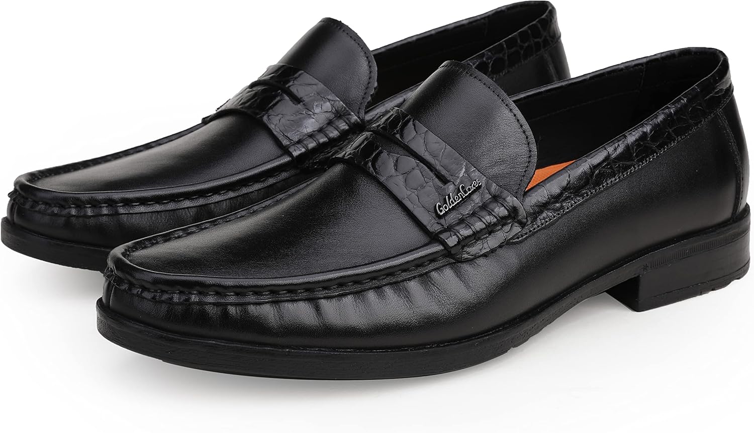 

Мужские лоферы из натуральной кожи с тиснением под крокодила, мягкие слипоны и повседневной носки Golden Coxes Family, черный