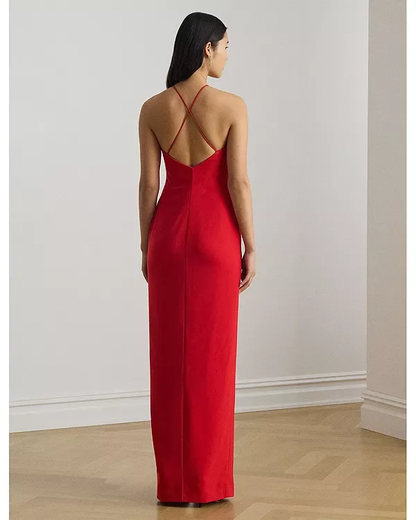 Платье из двустороннего крепа с завязками на шее Ralph Lauren, Red — фото 3