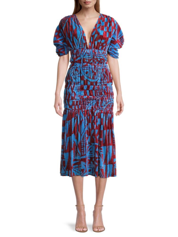 

Бархатное платье миди со сборками Stella Jean, цвет Blue Multi