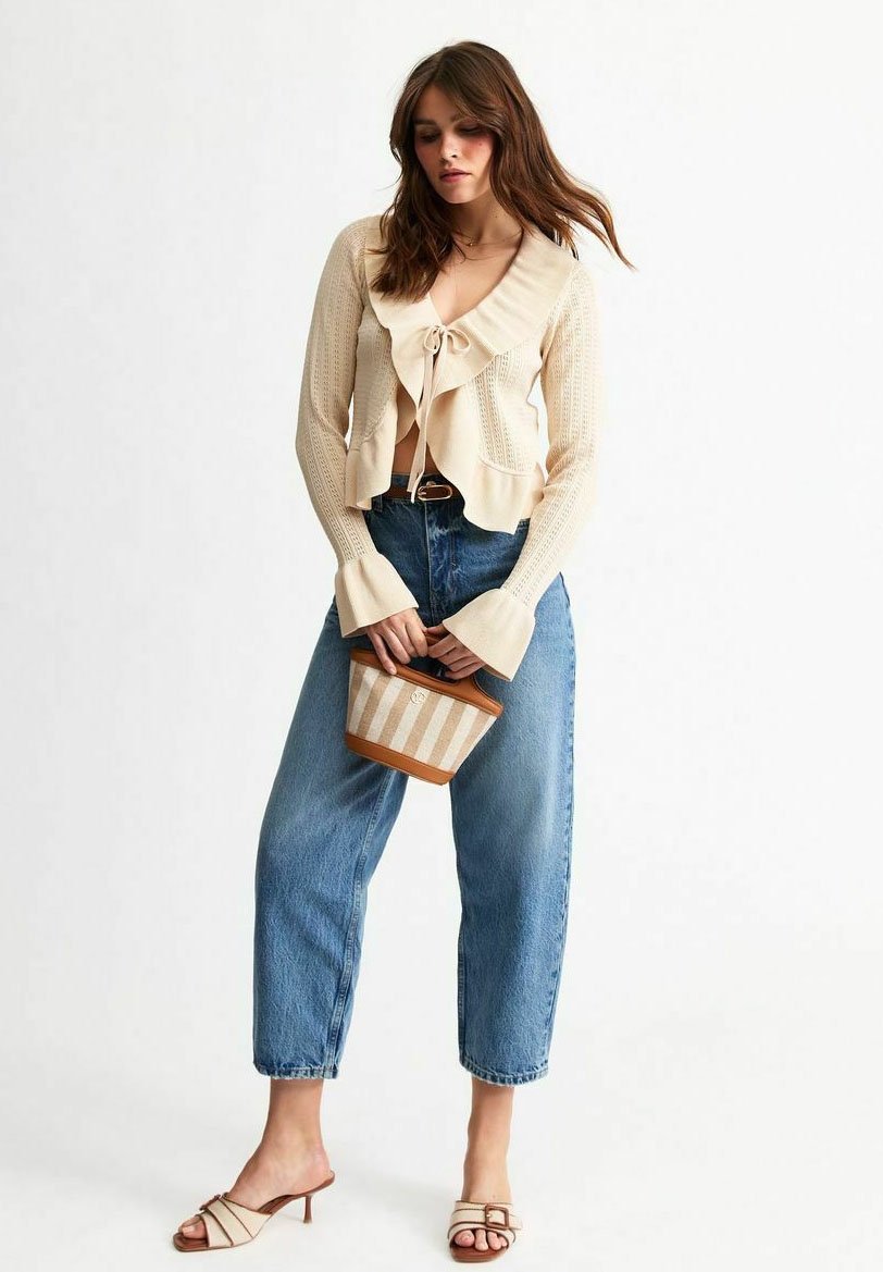 

Кардиган CREAM FRILLY TRIM TIE FRONT POINTELLE New Look, бежевый